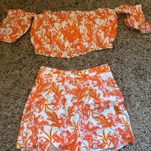 Orange Tropical Off the Shoulder Top